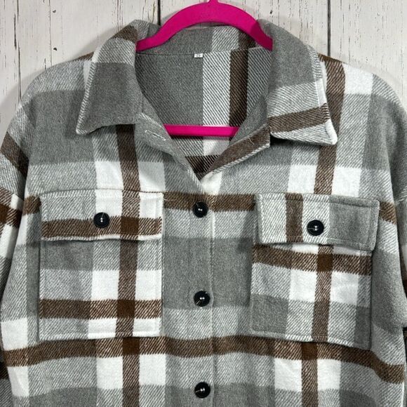 Amazon Womens Plaid Long Sleeve  Button Down Shirt Oversized Shaket Jacket - Picture 2 of 16